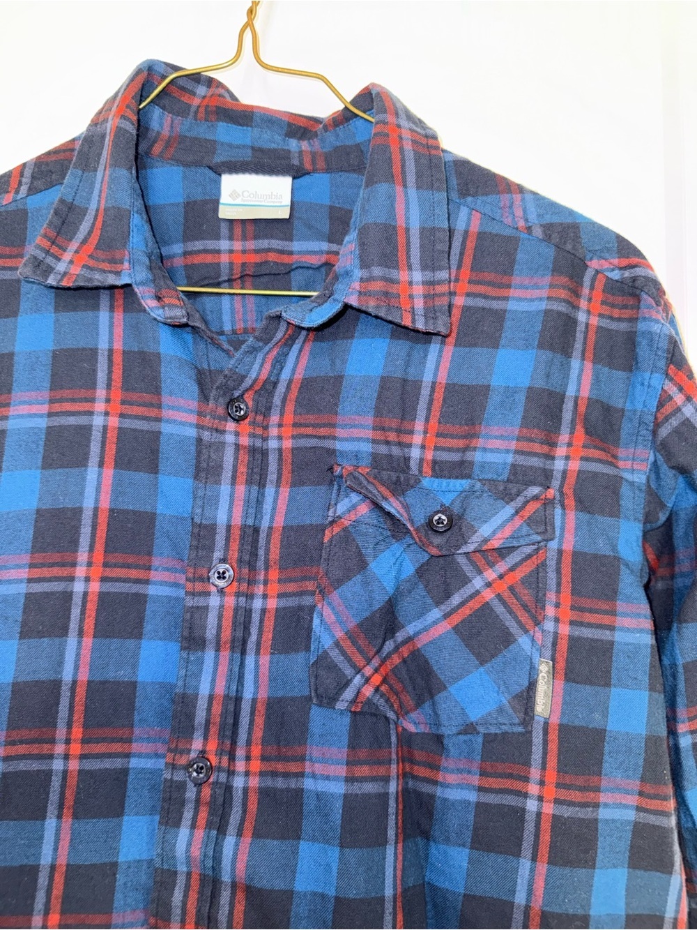 Columbia Men's black, Blue & Red Plaid Lightweight Flannel Shirt lumberjack - Picture 2 of 11